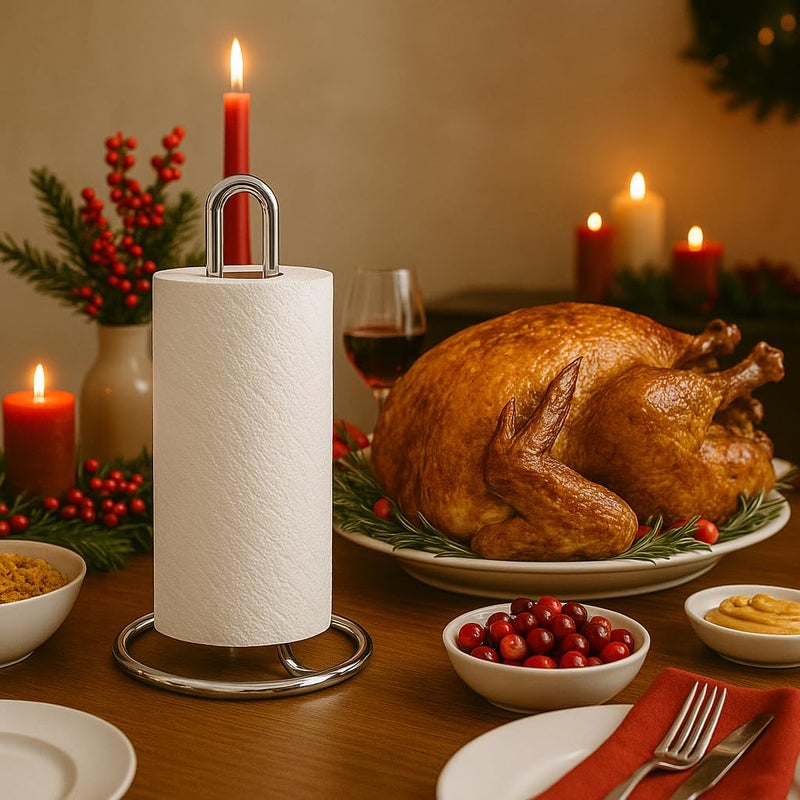 Creative Home Heavy Duty Metal Paper Towel Holder | Standing Roll Dispenser for Kitchen, Dining Countertops, Bathroom, Stable Base, 4.8" Diam Ã— 11.8" H, Chrome Plated - Image 4